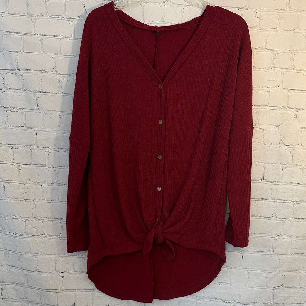 Women's Red Button-Down Tunic Top New